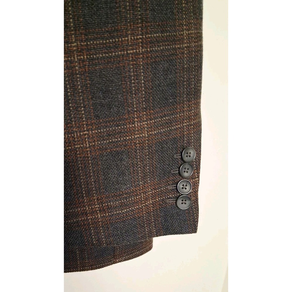 Stafford Plaid Blazer Classic Fit 46L‎ Brown Check Sport Coat Windowpane Jacket - Picture 3 of 10